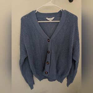 Blue Knit Button-Up Cardigan